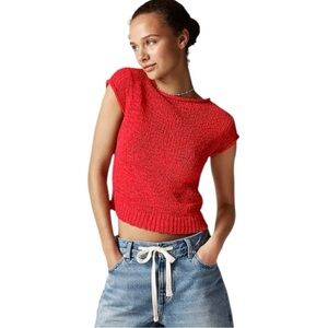 J Crew Red Montauk Textured Short Sleeve Sweater Tee Womens Size S